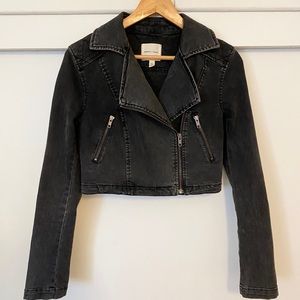 Stretch denim motorcycle jacket